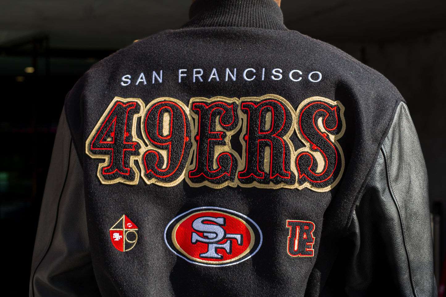 TRUE x Nike x San Francisco 49ers Destroyer Varsity Jacket Black