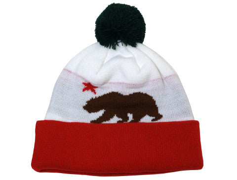 Cali Bear Pom Beanie White/Red/Brown - Shop True Clothing