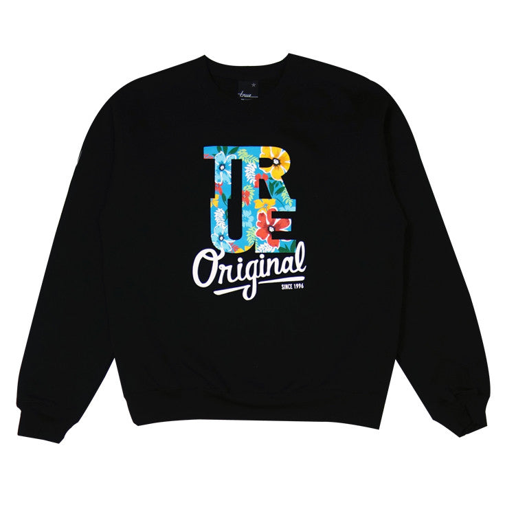 Mens True Floral Crewneck Sweatshirt Black - Shop True Clothing