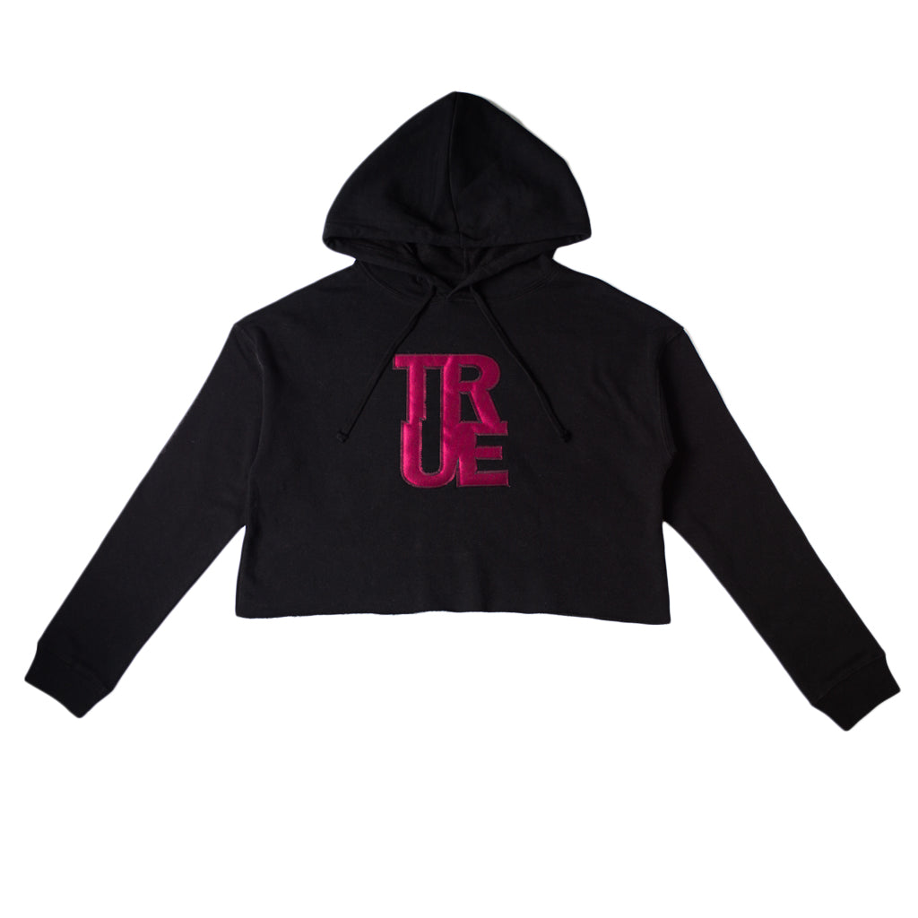 True Women's Logo Cropped Hoodie Black/Maroon