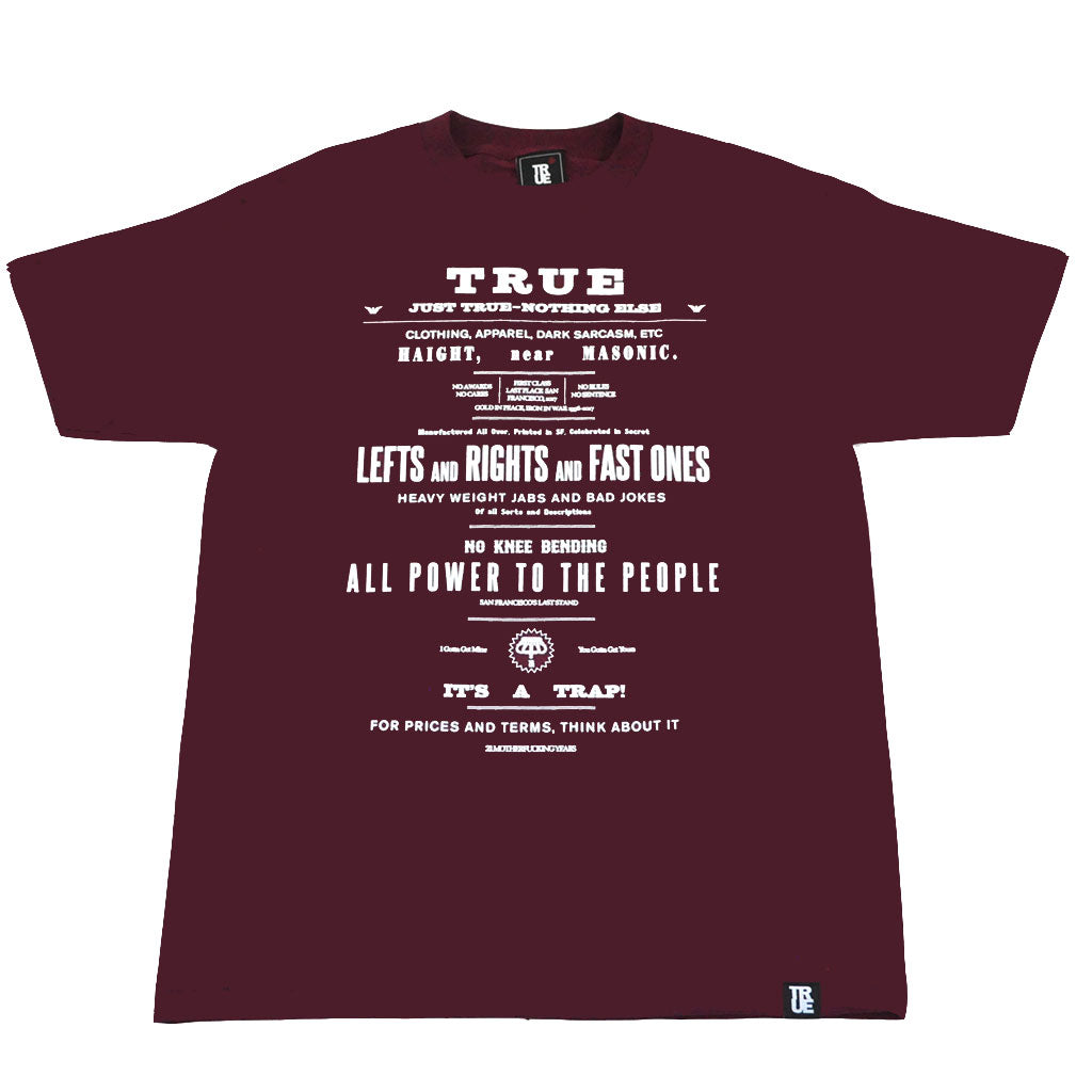 Mens True Old Ad T-Shirt Burgundy - Shop True Clothing