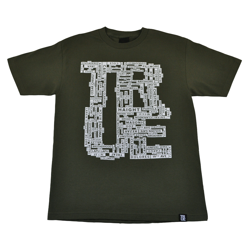 Mens True Street Signs T-Shirt Olive - Shop True Clothing