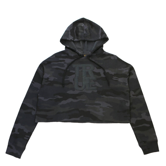 True Womens Logo Crop Hoodie Black Camo