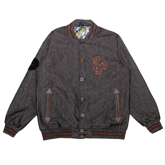Men's True NSF Varsity Jacket Black Denim