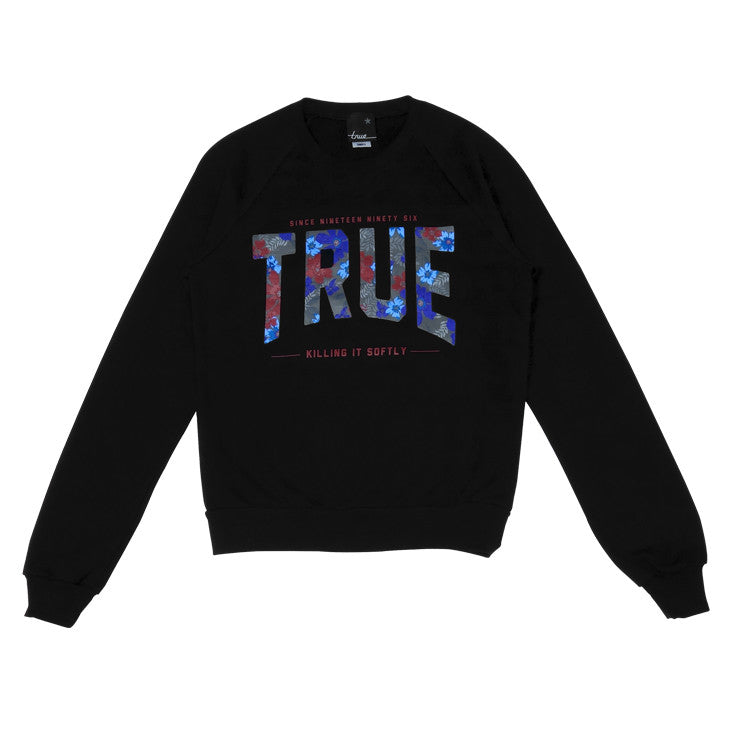 Womens True Floral 2 Crewneck Sweatshirt Black - Shop True Clothing