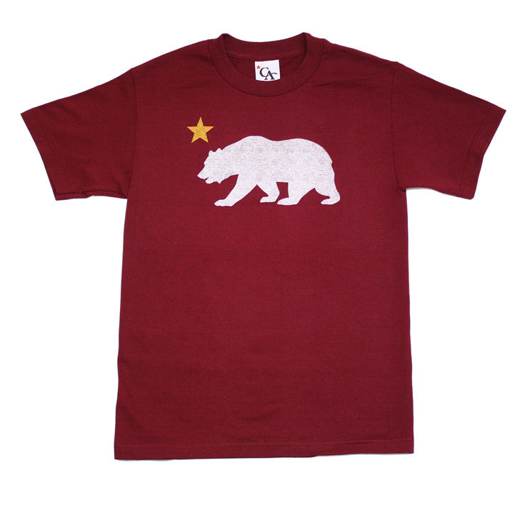 Mens Cali Bear Star T-Shirt Burgundy - Shop True Clothing