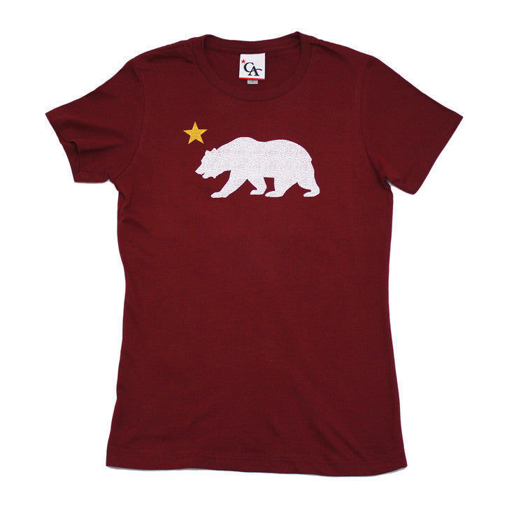 Womens Cali Bear Star T-Shirt Burgundy - Shop True Clothing