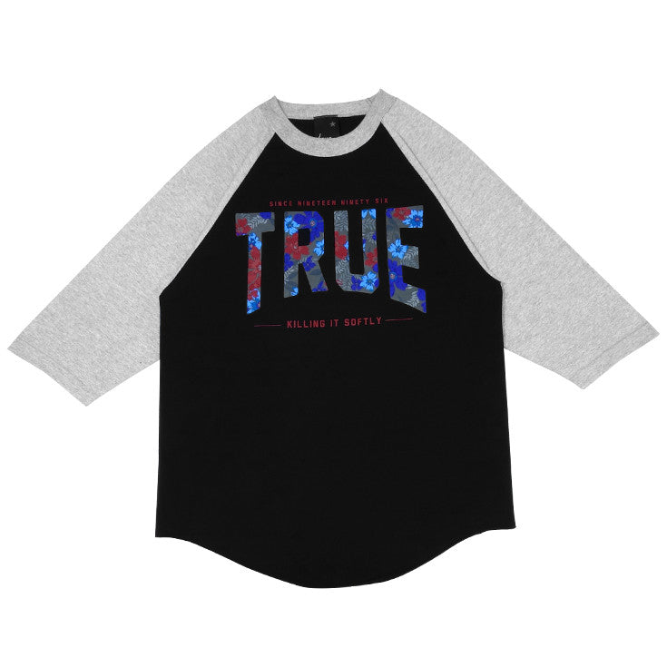 Mens True Floral 2 Raglan T-Shirt Black/Heather Grey - Shop True Clothing